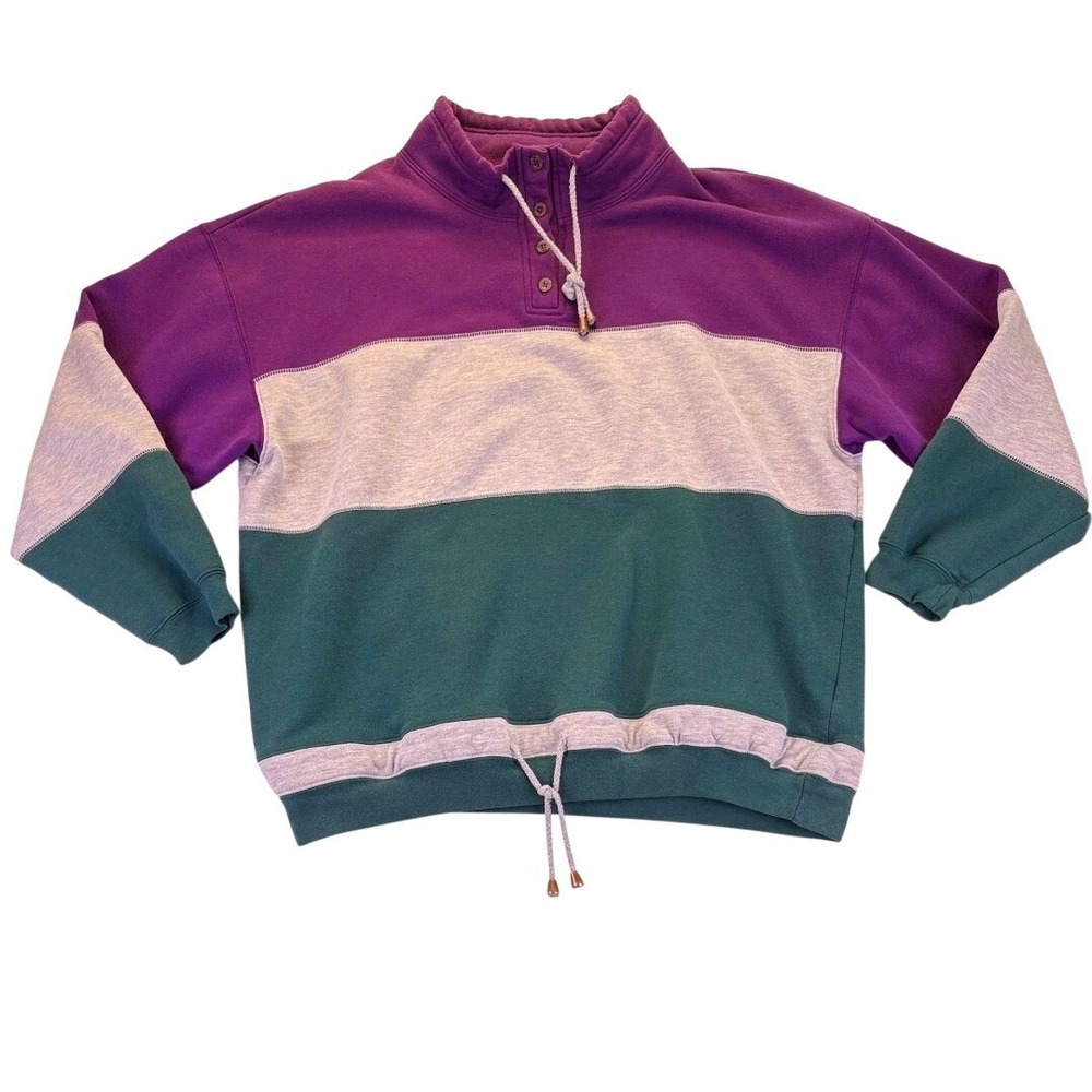 Hunt Club Vintage Colorblock Pullover Sweatshirt Purple Teal XL Retro Athletic